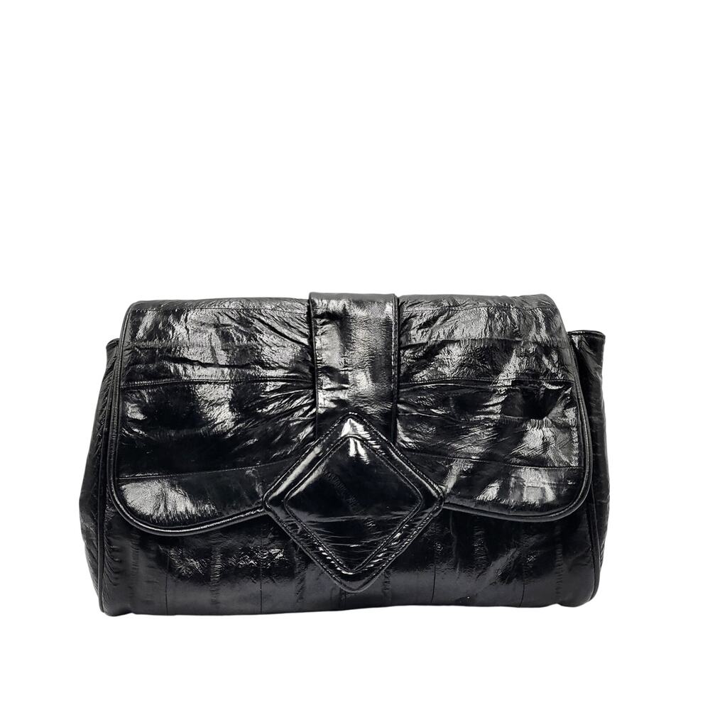 Vintage 1980's Borim Black Genuine Eel Skin Convertible Crossbody Shoulder Bag